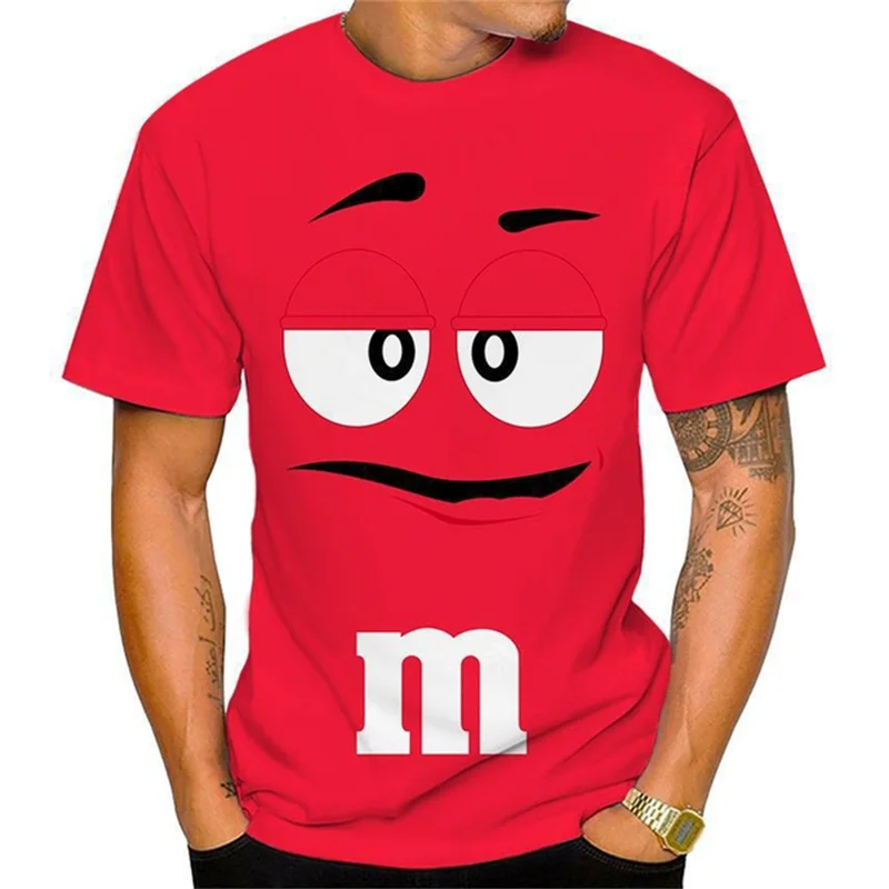 Hot Selling 3D Printing Fun Expression Chocolate Bean Harajuku Men\'s T-shirt Fashionable Hip-hop Street O-neck Short Sleeved Top