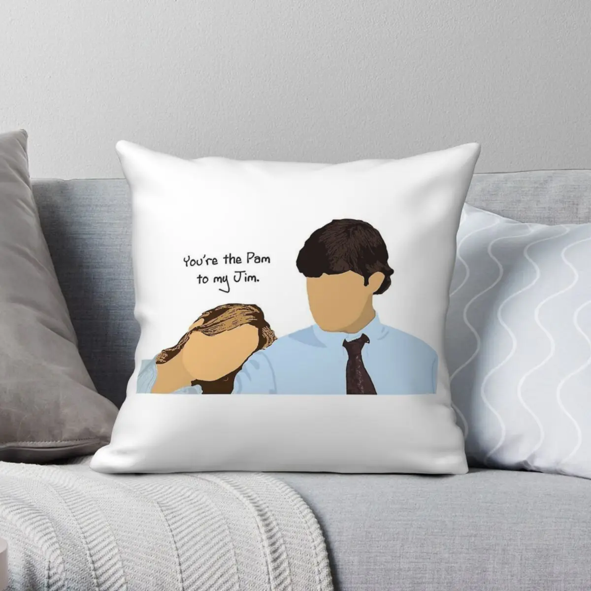 Pam To My Jim funda de almohada azul de poliéster y lino de terciopelo, funda de almohada decorativa con cremallera creativa, funda de cojín de cama, venta al por mayor