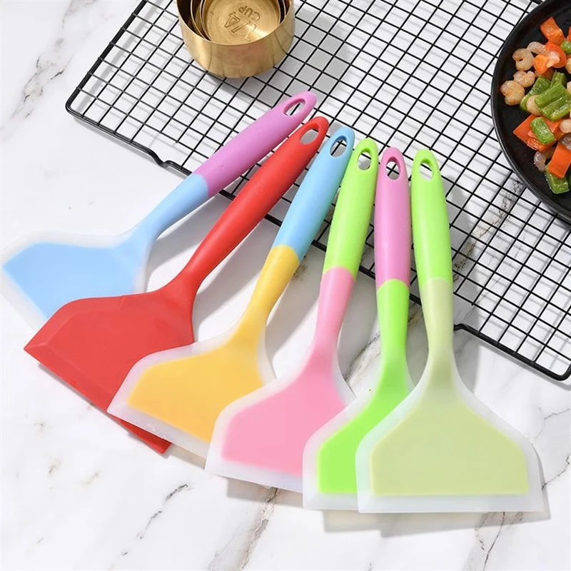 Espátula de silicona para Pizza de boca ancha, espátula antiadherente para panqueques de carne Guochi, pala para panqueques de silicona, utensilios de cocina de Color aleatorio