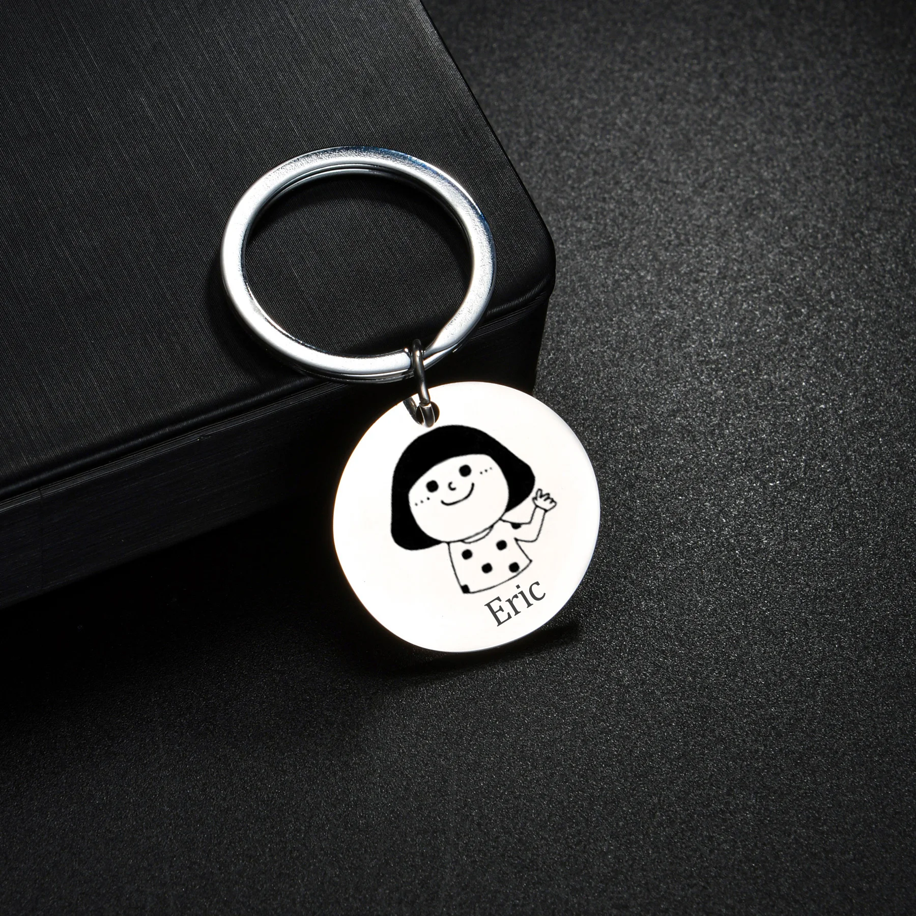 Sifisrri Personalized Engrave Family Name Picture Keychain for Women Stainless Steel Key Ring Family Drive Safe DIY Jewelry Gift