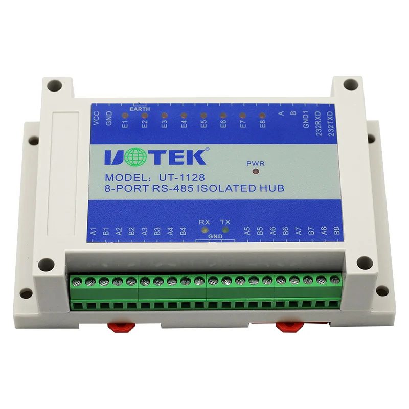 UOTEK Industrial RS232 RS-232 RS-485 to 8 Ports RS485 Serial HUB RS485 Optoelectronic Isolation ESD Anti Surge Adapter UT-1128