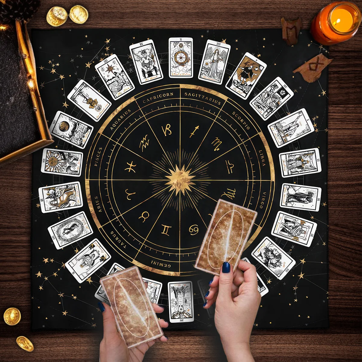 12 Constellations Wicca Altar Cloths Tarot Card Tablecloth  Starry Sky Tarot Mat Decor Board Game Card Pad Decor