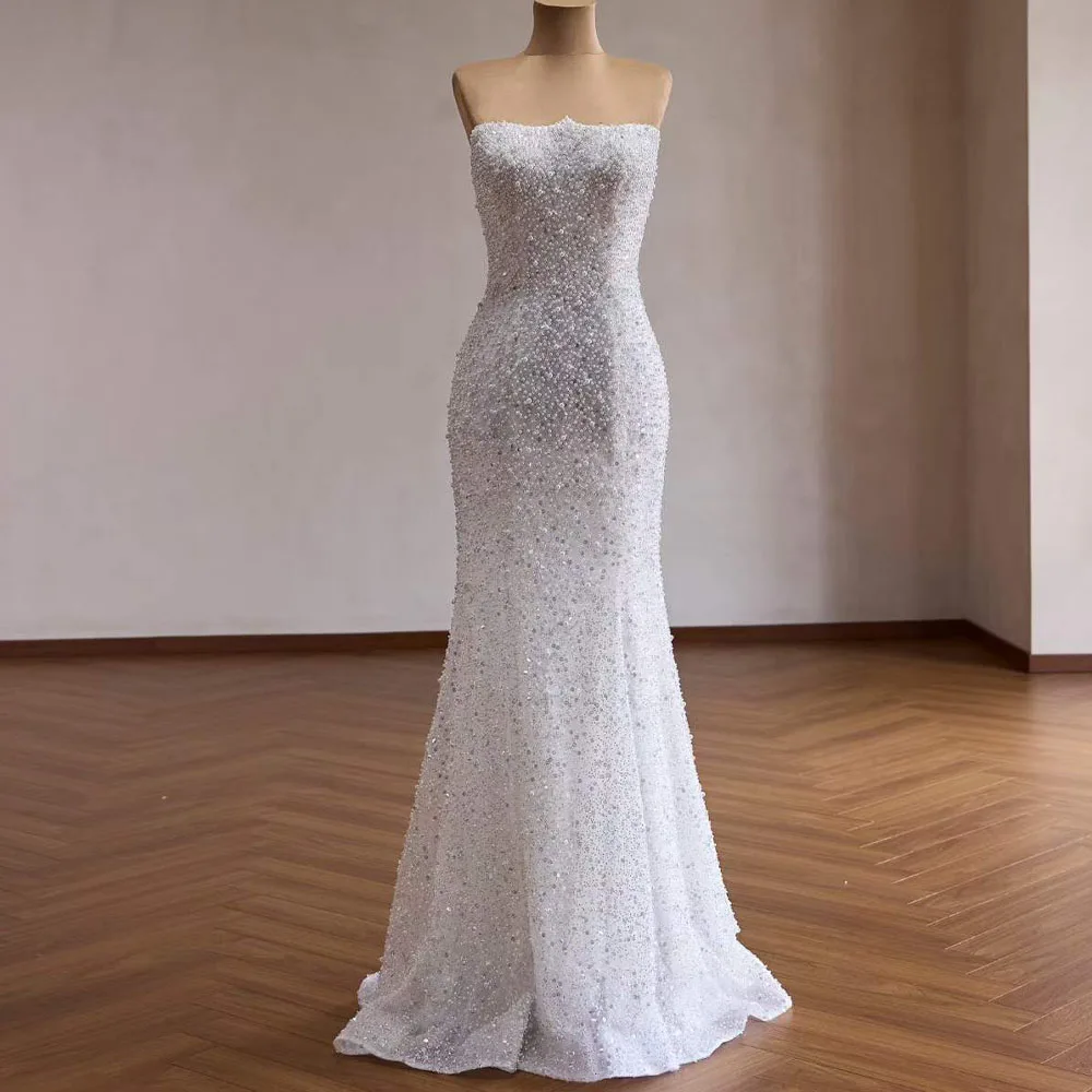 2026 Strapless Sleeveless Detachable Train Wedding Dress Zipper Beaded Customized Wedding Gown