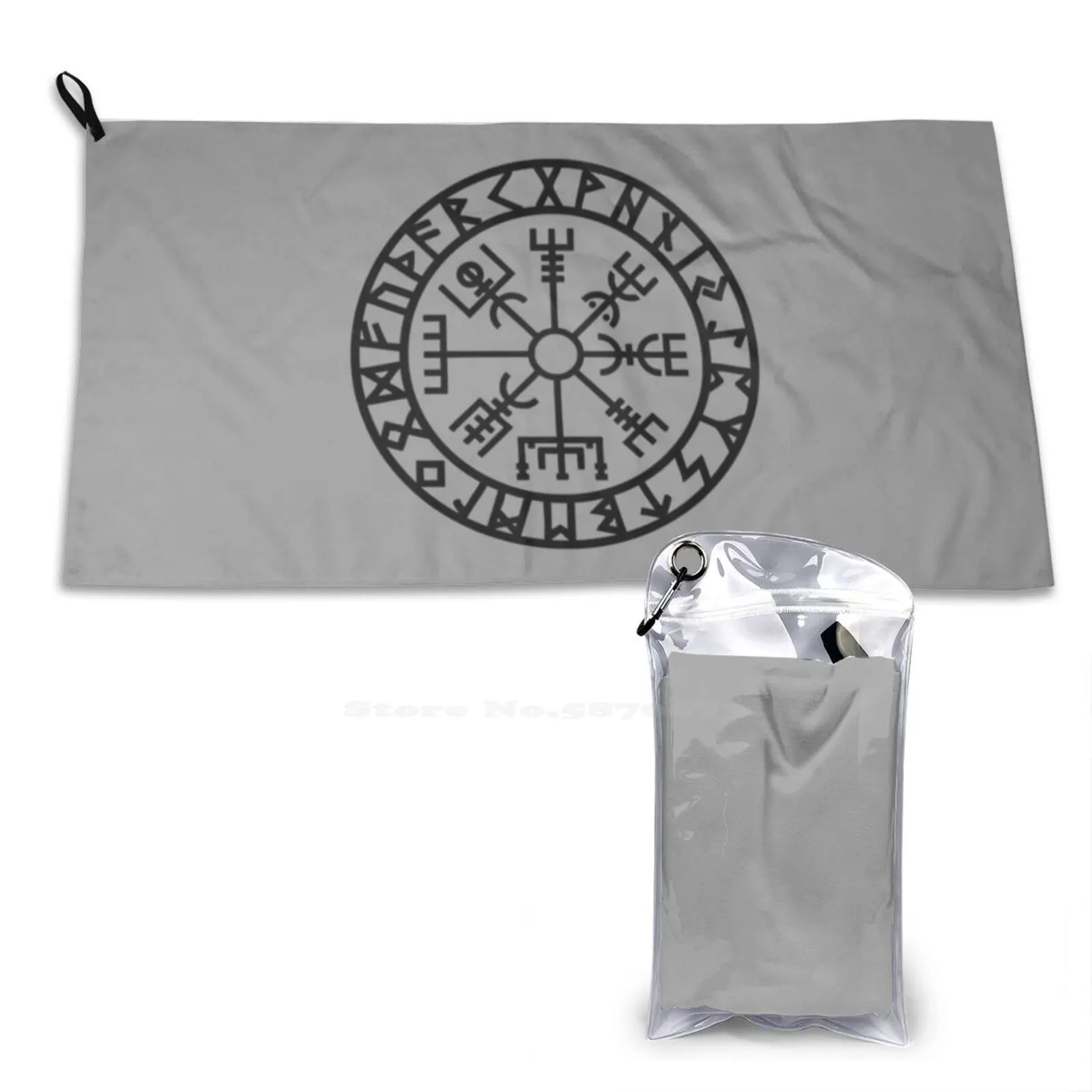 Vegvisir-Futhark-Runes-Navigator-Vikings 3D Print Towel Sport Soft Towel Vintage Vikings Valknut Vegvisir Odin Thors Hammer