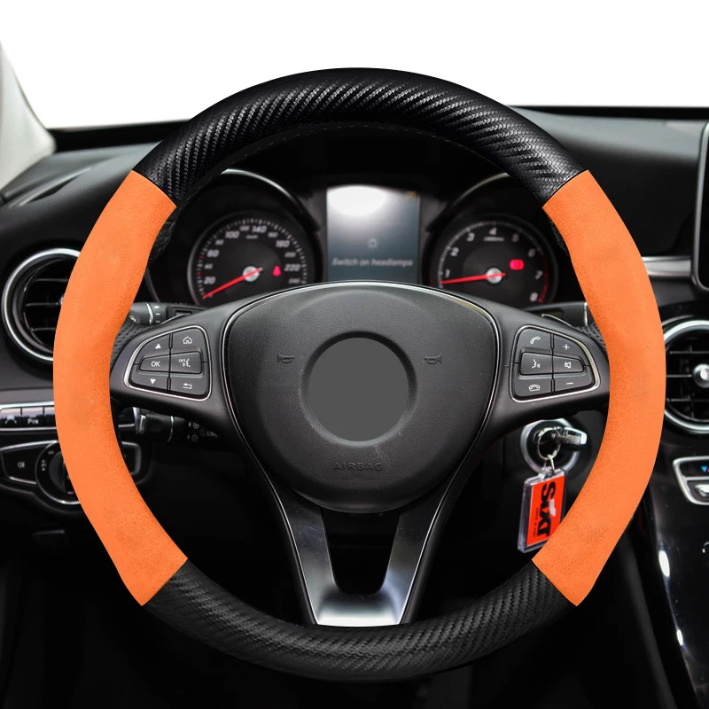 Suede Car Steering Wheel Cover Non-slip Carbon Fiber Leather Wheel Covers For Mercedes-Benz A B C S-Class W221 222 212 213 245