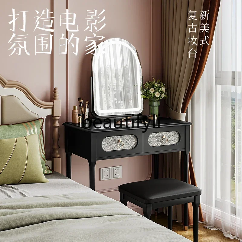 

SS French retro dresser small apartment 2024 new makeup table black small makeup table designer model