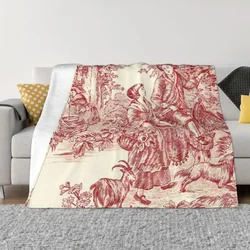 French Country Toile De Jouy 3D Printed Blankets Comfortable Soft Flannel Summer Motifs Throw Blanket for Sofa Office Bed