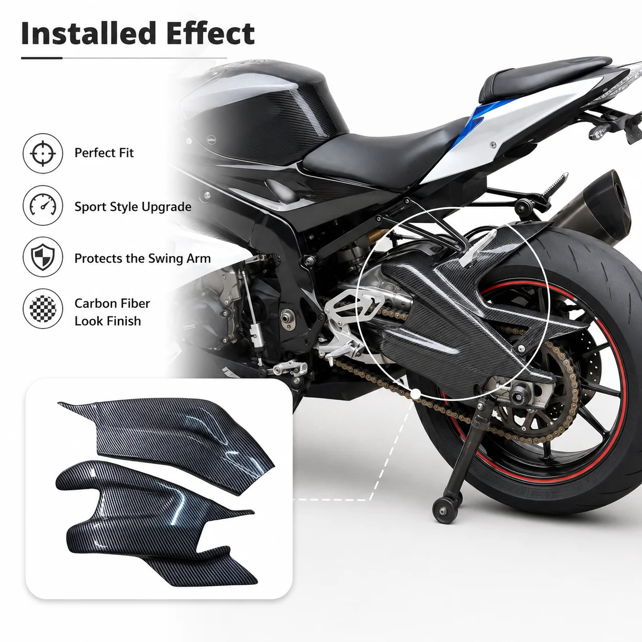 Motorcycle Rear Swingarm Cover Chain Guard Carbon Fiber Look ABS Protector Compatible With BMW S1000RR HP4 S1000R