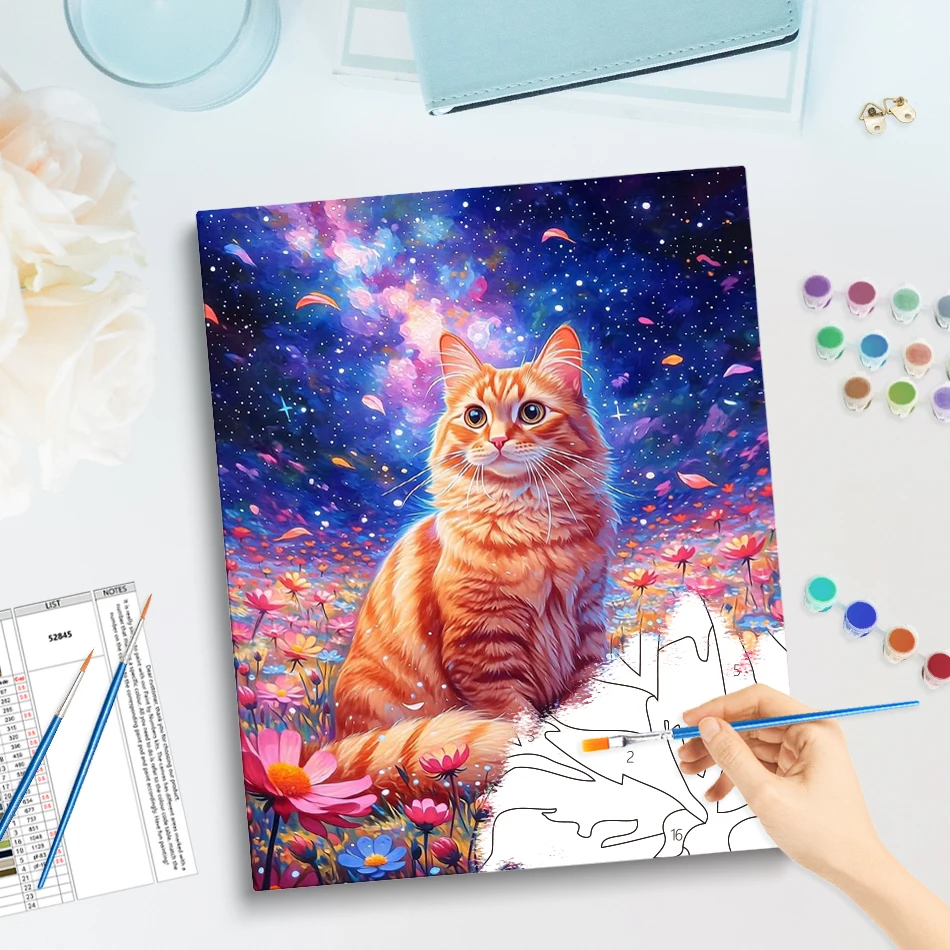 GATYZTORY Painting By Numbers With Canvas Frame Simple Watercolors Drawing By Numbers cat Hotel Decoration Art Supplies Frame