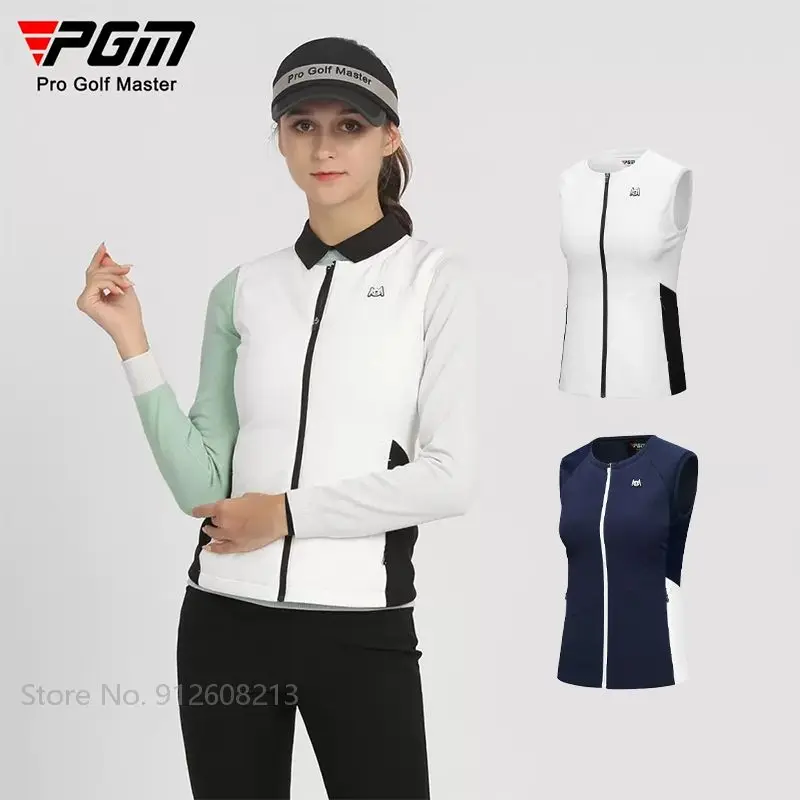 PGM Autumn Winter Lady Sleeveless Sports Jacket Women Windproof Warm Golf Vest Ultra-light Soft Waistcoat Patchwork Slim Outwear