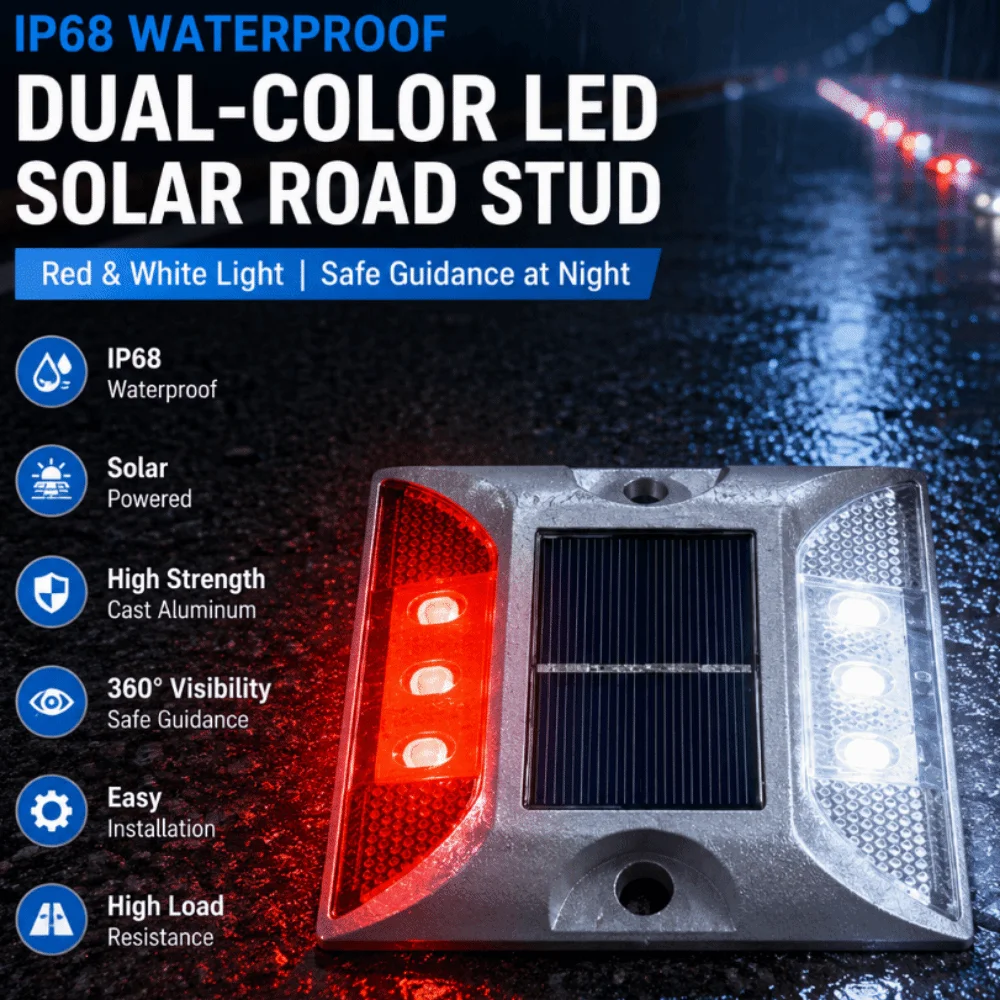 Solar Powered Solar Road Stud Light Portable Durable LED Ground Light Double Side Square Shape Solar Energy Spike Lights