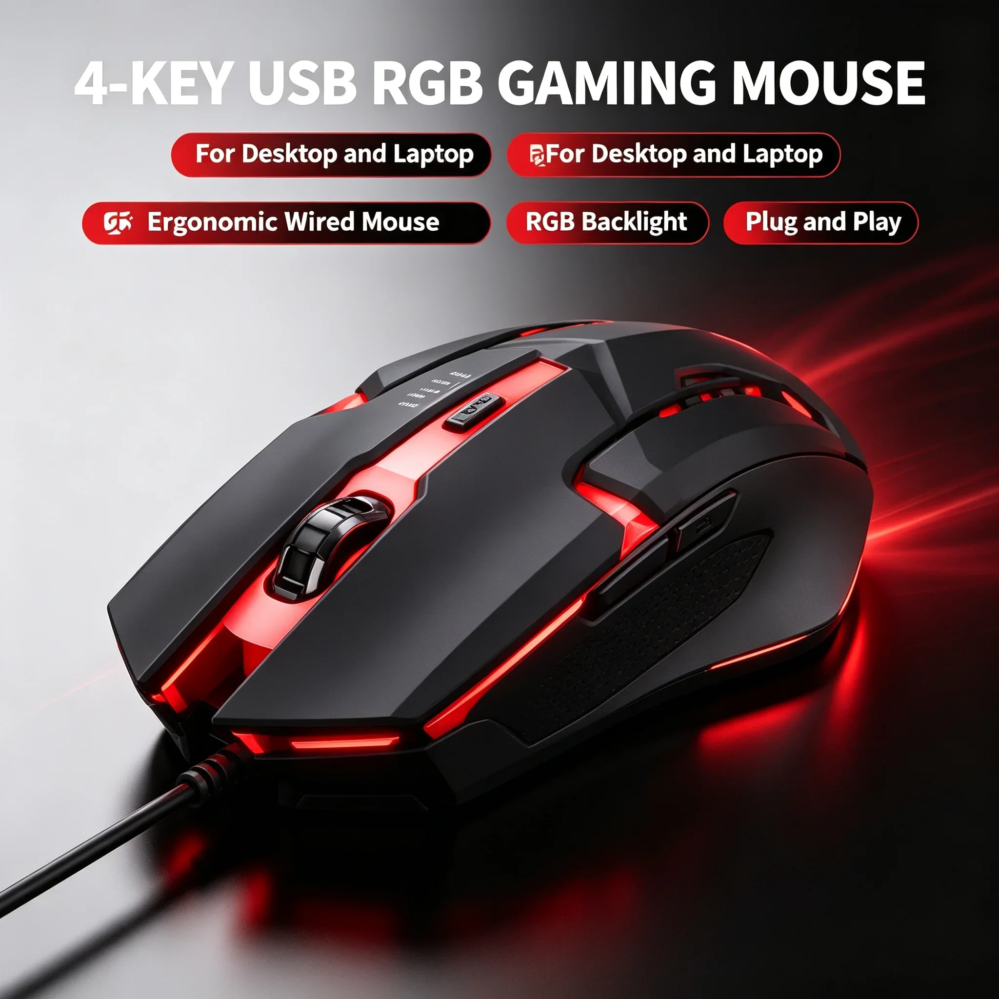 Colorful 3-Button LED E-Sports USB Wired Gaming Mouse Wired Optical Mouse for Desktop And Laptop Computers view 2