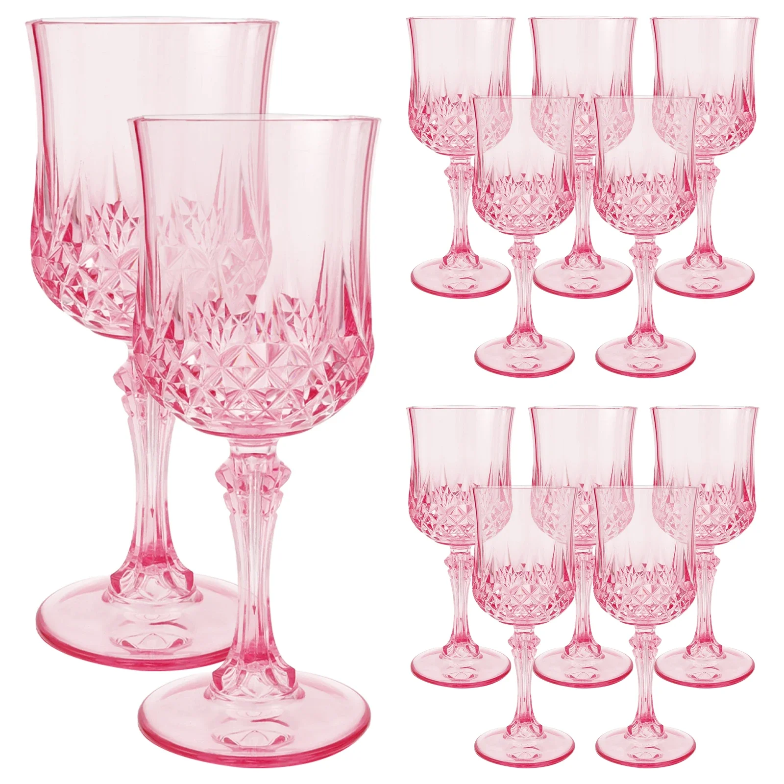 12Pcs Plastic Wine Glass High Quality Goblet Transparent Wine Juice Drink Cup Reusable Pink Champagne Flutes for Party Wedding