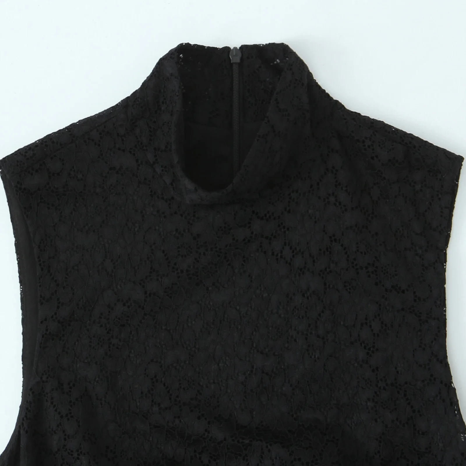 Bsay vestido de renda preta outono 2025 novo zíper traseiro fofo em camadas emenda inferior gola sem mangas tanque mini vestido mujer