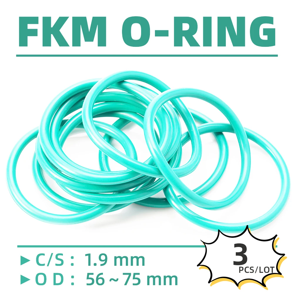 3PCS/Lot Rubber FKM  CS 1.9 mm OD 56/57/58/59/60/61/62/63/64/65/66/67/68/69/70/71/72 mm O Ring Gasket Oil Resistant Waterproof