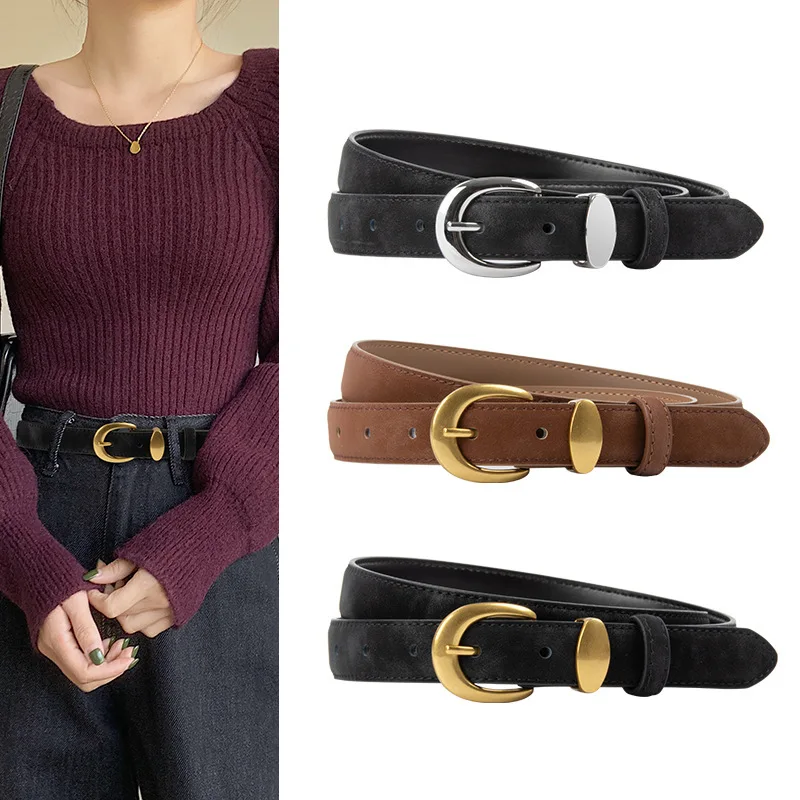 Retro Matte Cowhide Ladies Belt Genuine Leather All-match Decorative Belt For Jeans Casual Pants