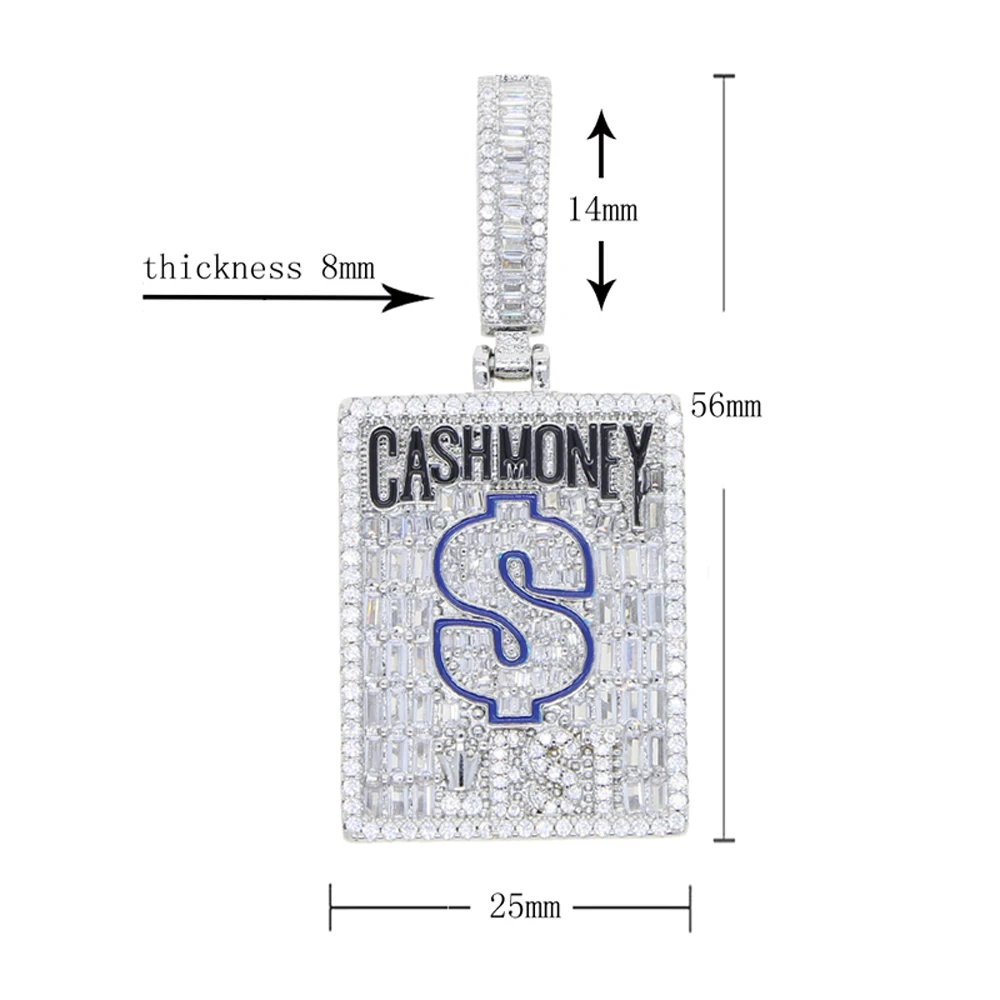 New Cash Money Pendant Necklace Gold Color Iced Out Bling CZ Cubic Zirconia Dollar Sign Charm Men Hip Hop Jewelry