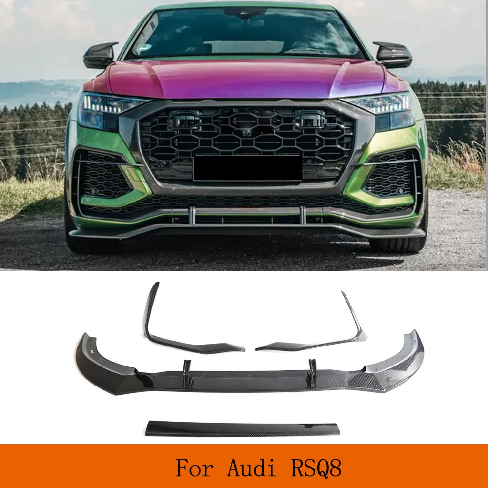 

Car Front Bumper Lip Canards Spoiler Carbon Fiber For Audi RSQ8 2020-2023 Racing Car Bumper Lip RS Q8 Spoiler