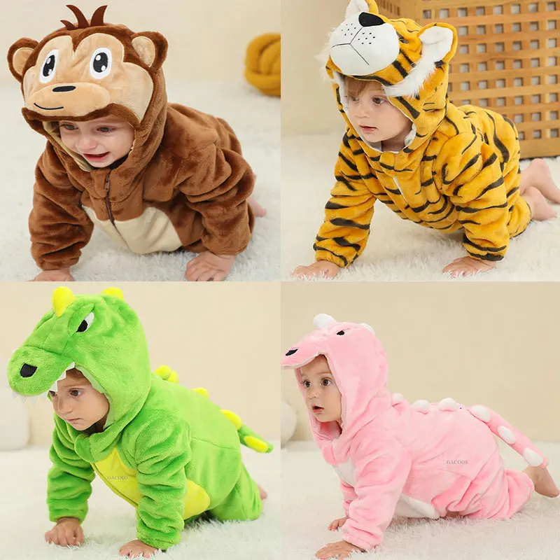 Cartoon lion Tiger Dinosaur Cosplay Costume Boy Girls Toddler Animal Jumpsuit Baby Rompers Infant Clothes Pyjamas Kids Kigurumi