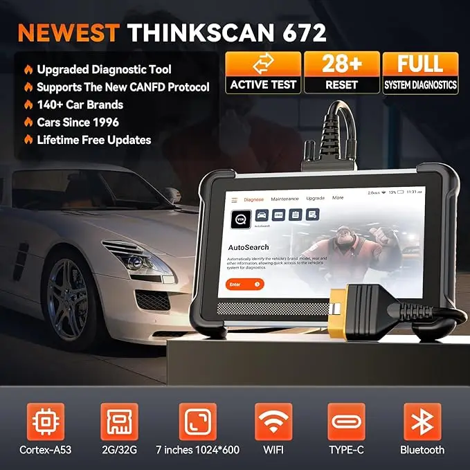 THINKCAR THINKSCAN 672 Professional Automotive Tools CANFD Bi-directional 28 Reset IMMO Full System Diagnostic Free Obd2 Scanner