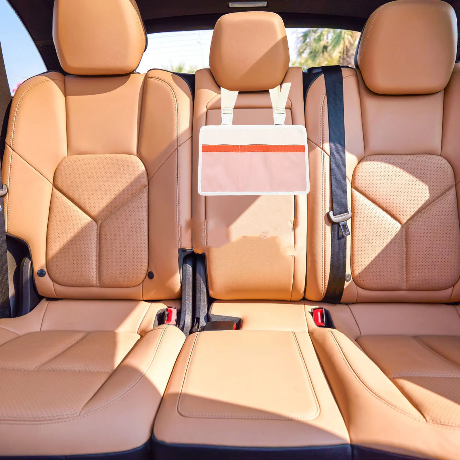 

Camping Chair Organizer PU Pocket Extended Back Buckle Beach Chair Storage Bag Wheelchair Side Bedside Sofa Car Seat Pink