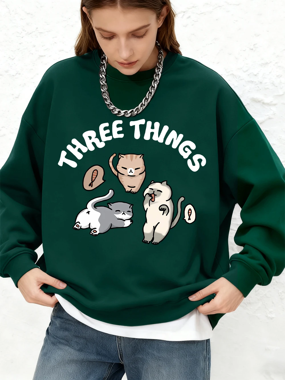 Três coisas gato impressão moletom das mulheres casual oversize jogger hoodie outono mangas compridas quentes topos crewneck roupas femininas