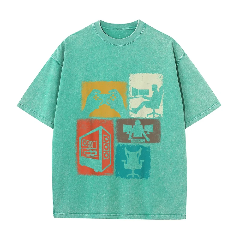 Gamer Vintage Collage Gaming Men Video Game Lover Streamer T-Shirt Japanese Clothes Korean Reviews Many Humor Shirt Casual Tee