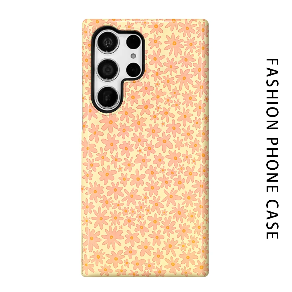 Peach Daisy Phone Case for For Samsung Galaxy S26 S25 S24 S23 S20 FE A56 A36 Ultra Glossy HD Hard Cover Film Shell