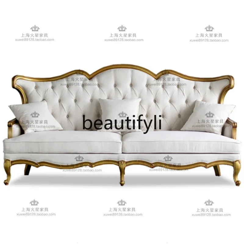 

A38 American country solid wood fabric sofa chair French retro living room sofa double