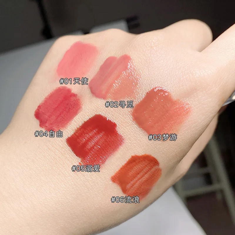 WODWOD espejo claro agua-cerradura transparente color labio esmalte claro agua-espejo transparente lápiz labial formador de película de secado rápido