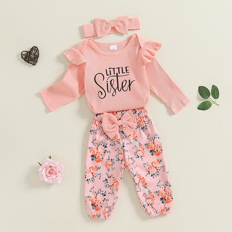 Baby Girl Clothes Newborn Letter/Hello World Outfit Long Sleeve Romper Pants Set Preemie Baby Girl Headband 3Pcs Clothes Set