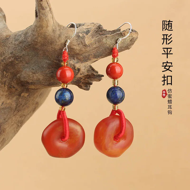 DIY accessories Ethnic style imitation beeswax S925 Tremella hook earrings temperament literary and retro earrings women's antiq