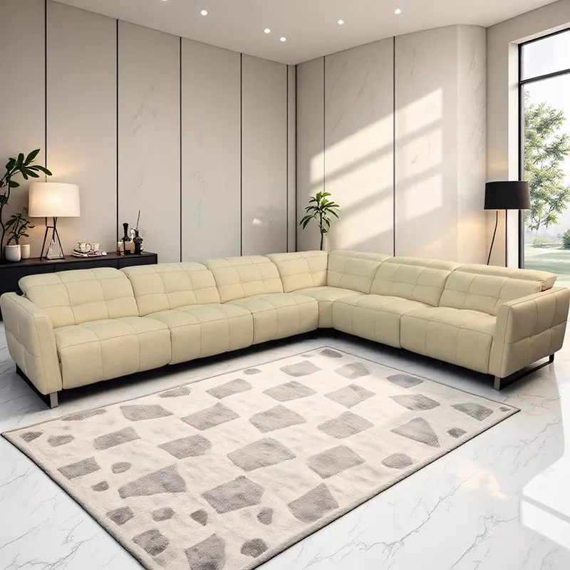 أريكة فاخرة من الجلد الطبيعي، أريكة كرسي كهربائية حديثة على شكل حرف L مع مسند رأس قابل للتعديل لغرفة مسرح #1