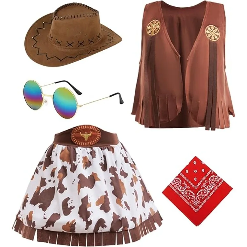 Disfraz de Vaquera para Niñas, Estilo Occidental, Juego de Roles, Disfraz de Vaquera, Disfraz de Halloween, Cosplay, 2-12 Años