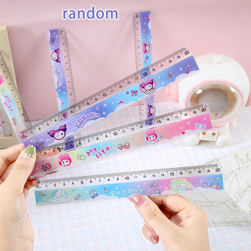 Cartoon Cute Plastic Kuromi Melody Ruler Straightedge Protractor Portable Measuring Tools Students School Office Supplies