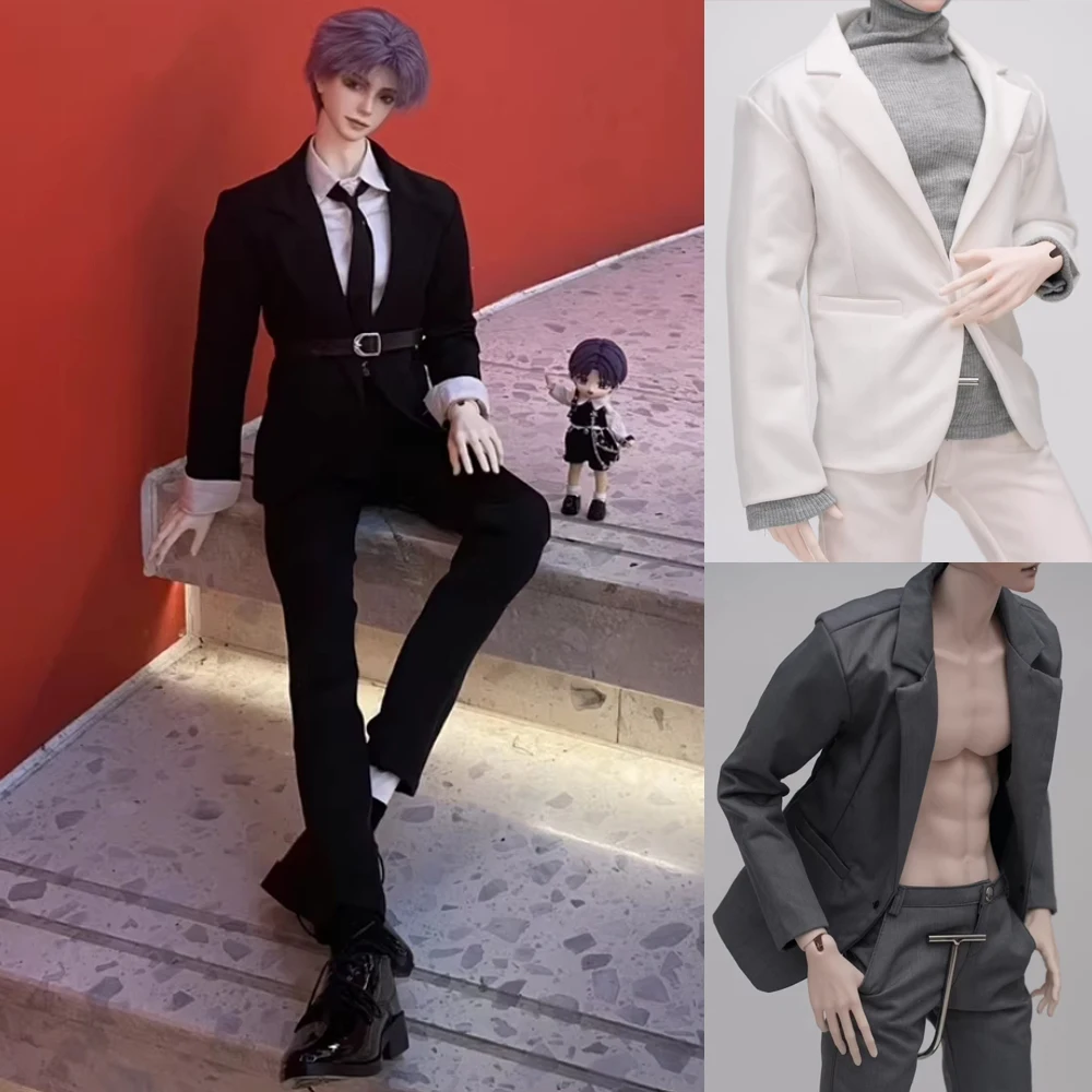 A04 enfants jouet fait à la main oncle ID75 uf75 BJD poupée vêtements blanc noir gris manteau et pantalon costume uniforme 2 pièces/ensemble