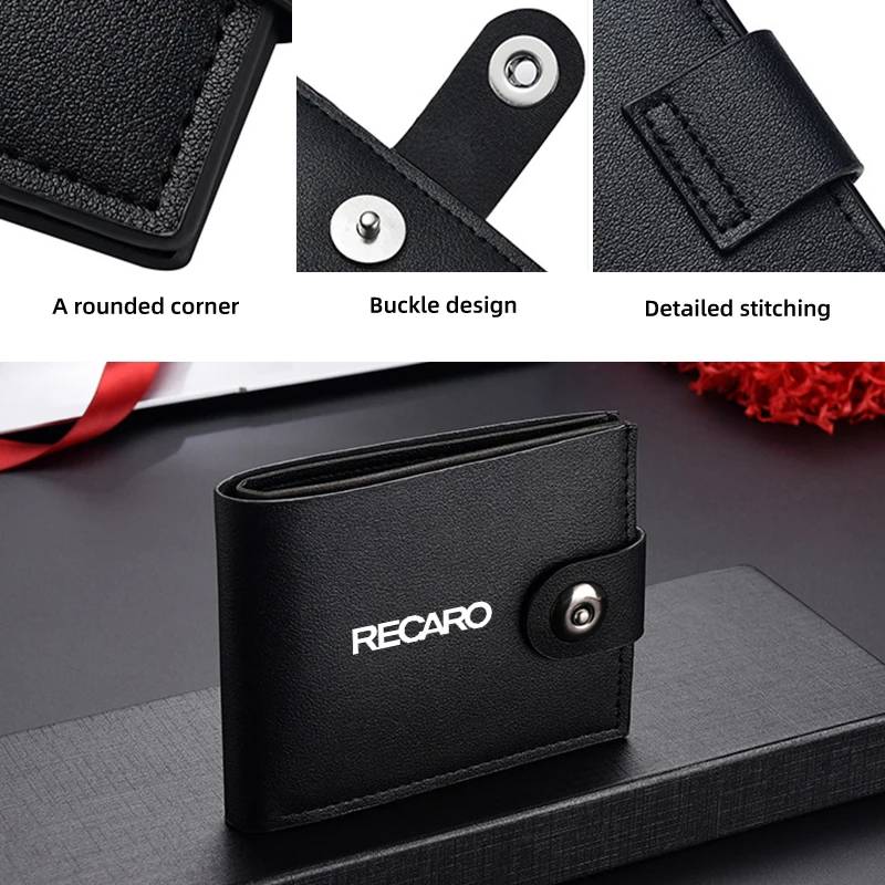 Fashion Car Logo Wallet Leather With Buckle Card Holder For RECARO Racing Business Men Short Coin Purse Gift for Dad Son Husband