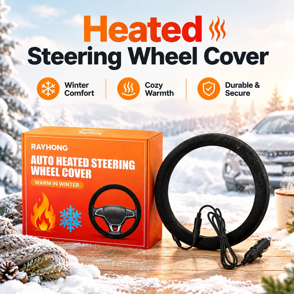 1PC Auto Heated Steering Wheel Cover Improve Comfort Durable Low Temp Heating Fiber Steering Wheel Wrap for Winter Warm Keeping