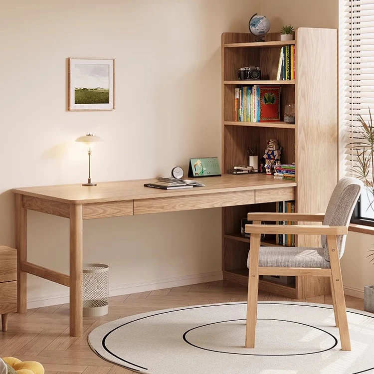 Solid Wood Integrated Bookshelf Study Desk Simple Modern Design for Home Office School for Kids' Activity Bedroom Hotel Use