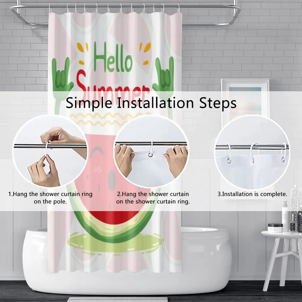 ستارة دش صيفية للحمام كشك قماش البطيخ الأحمر مجموعة ستائر الدش الكرتونية الخضراء الأيدي دش مقاوم للماء #5