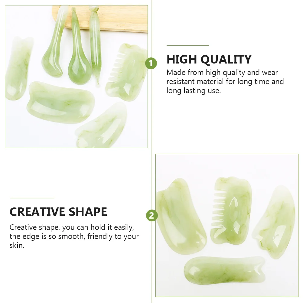 เครื่องนวดหน้าและตัวกัวซา 7 ชิ้น วัสดุเป็นมิตรกับสิ่งแวดล้อม เนื้อเรียบเนียน ดูดซับน้ำมันได้ลึก ช่วยกระตุ้นการสร้างคอลลาเจน