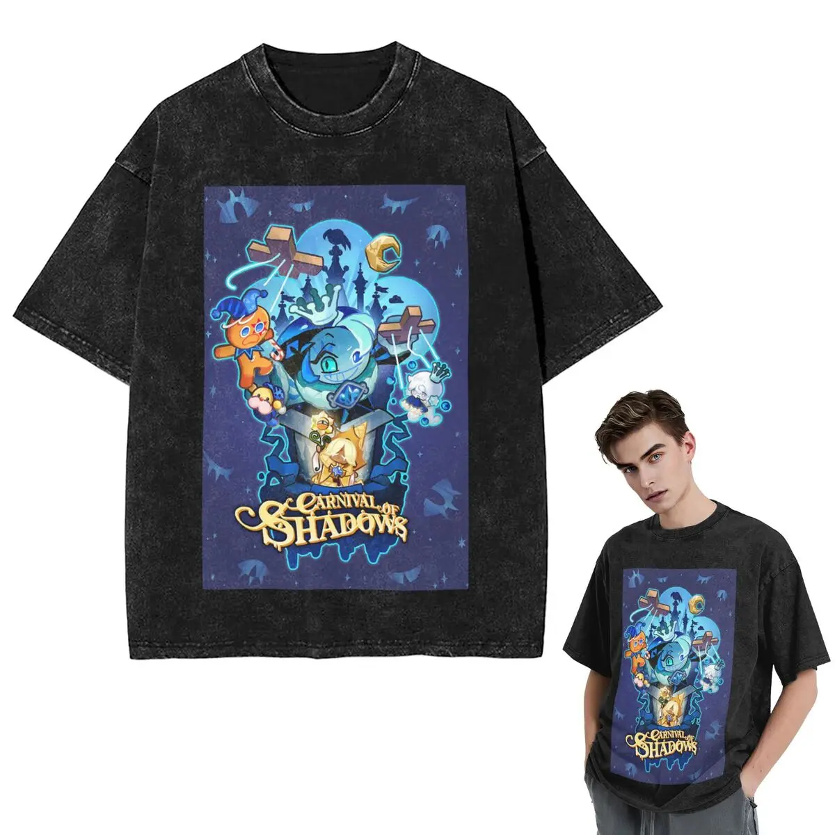 Streetwear T-Shirts Shadow Milk Cookie Run Kingdom  Washed T Shirt Short Sleeve Hip Hop T-Shirt Tops Tees for Men Women