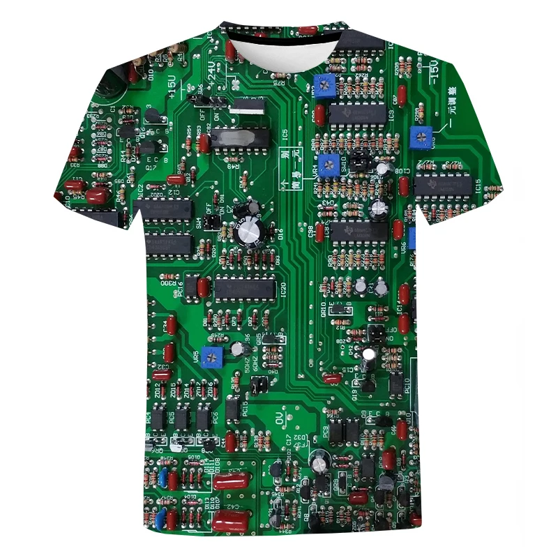 New Circuit Board 3d Printing T-shirt Men And Women Summer Casual Electronic Chip Top Harajuku Street Wear Sports Short Sleeve