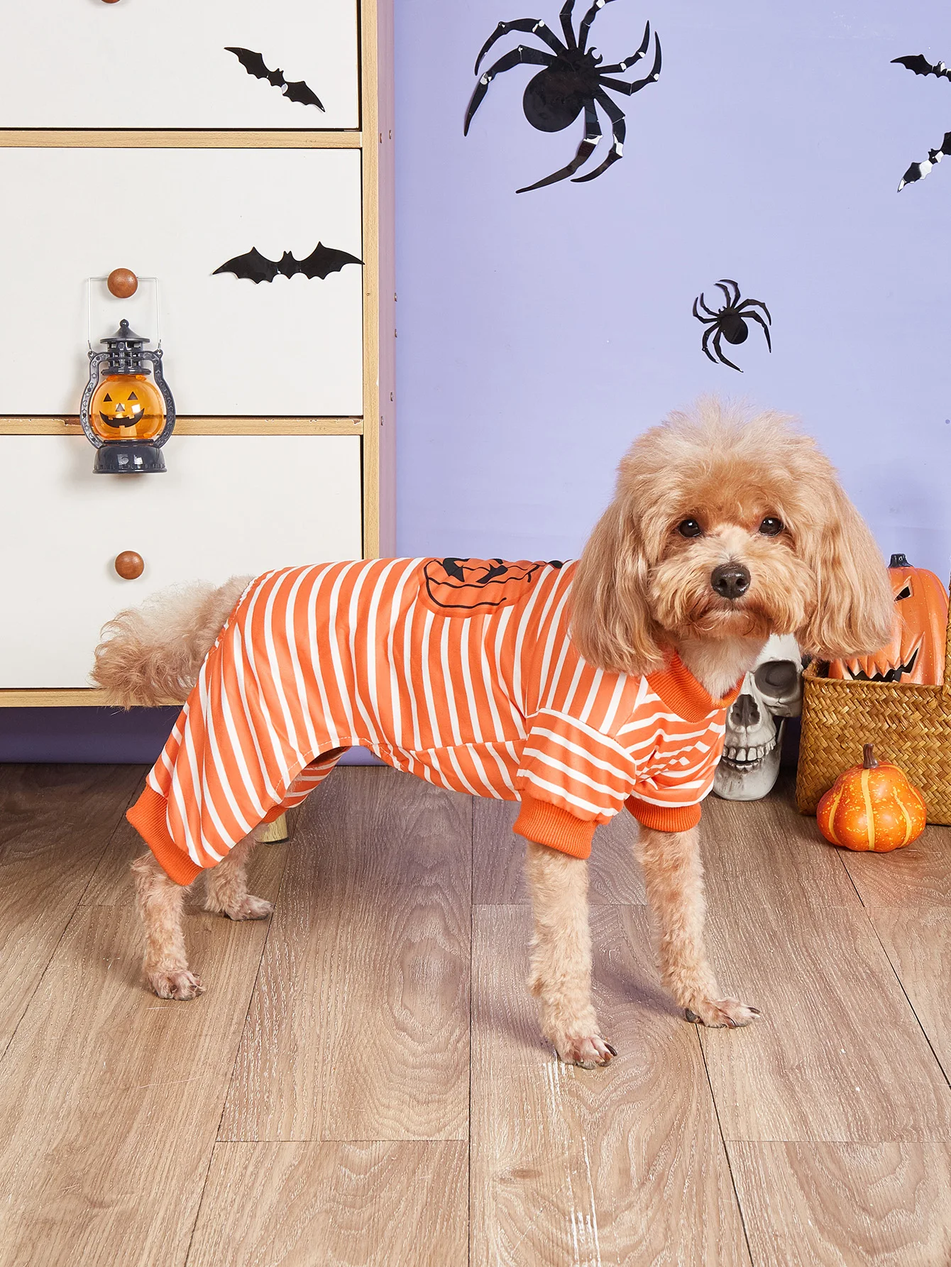 Pet Dog Pumpkin Jumpsuit Costume for Halloween Dress Up Party, Pet Carnival, Fun Party Pumpkin Pajama Pet Clothes Apparel for Pu