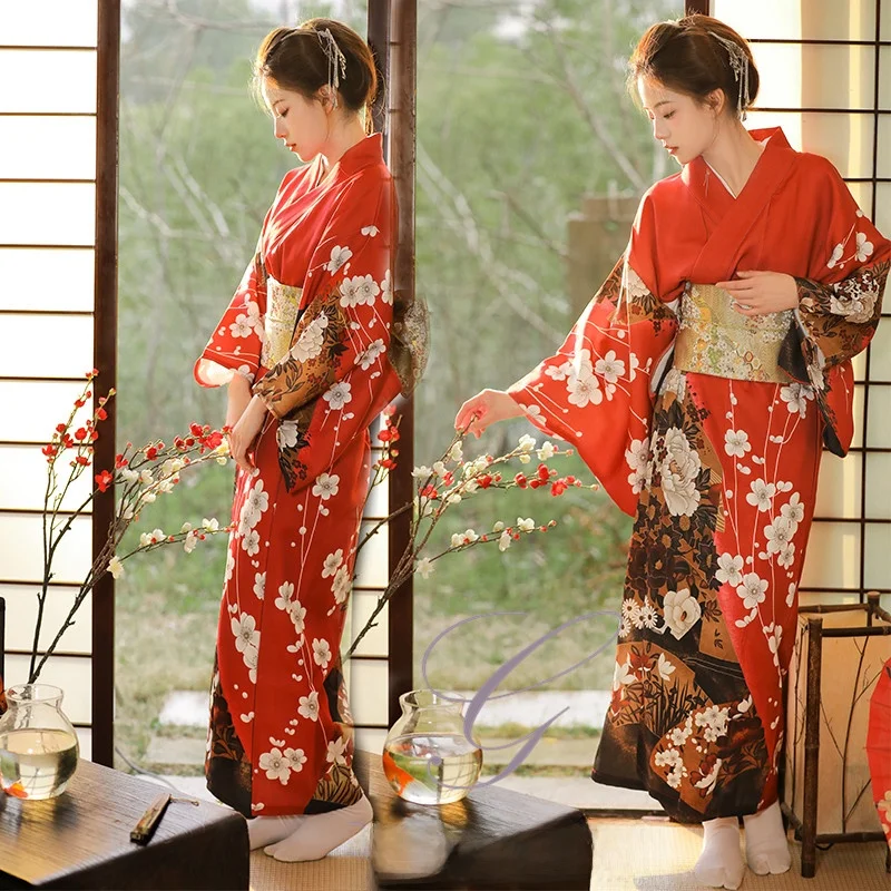 

Ele Red Kimono Women's Traditional Revamped Sle High-end Aosphere New Summer Photoaphy Japanese Wind Faionable