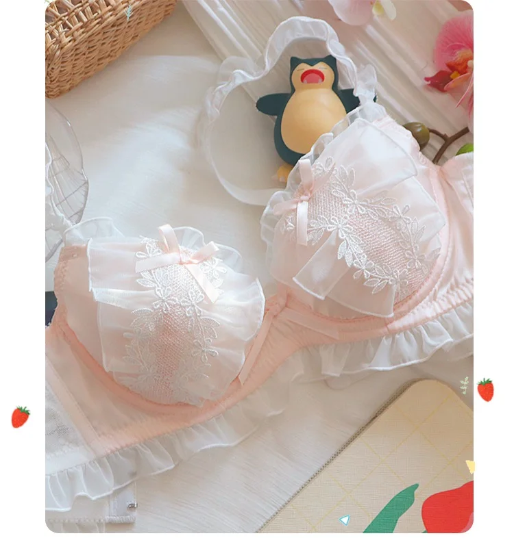 Summer sweet girl underwear lace sweet plus size lingerie with briefs suit women large size bras with steel ring bra set image 3