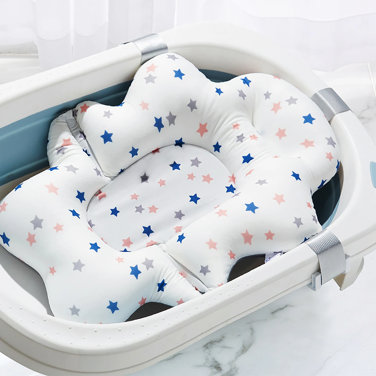 

Non-Slip Bathtub Mat Baby Bath Support Seat Adjustable Buckle Floating Cushion For Infant Kids Shower Sofa Bath Pillow