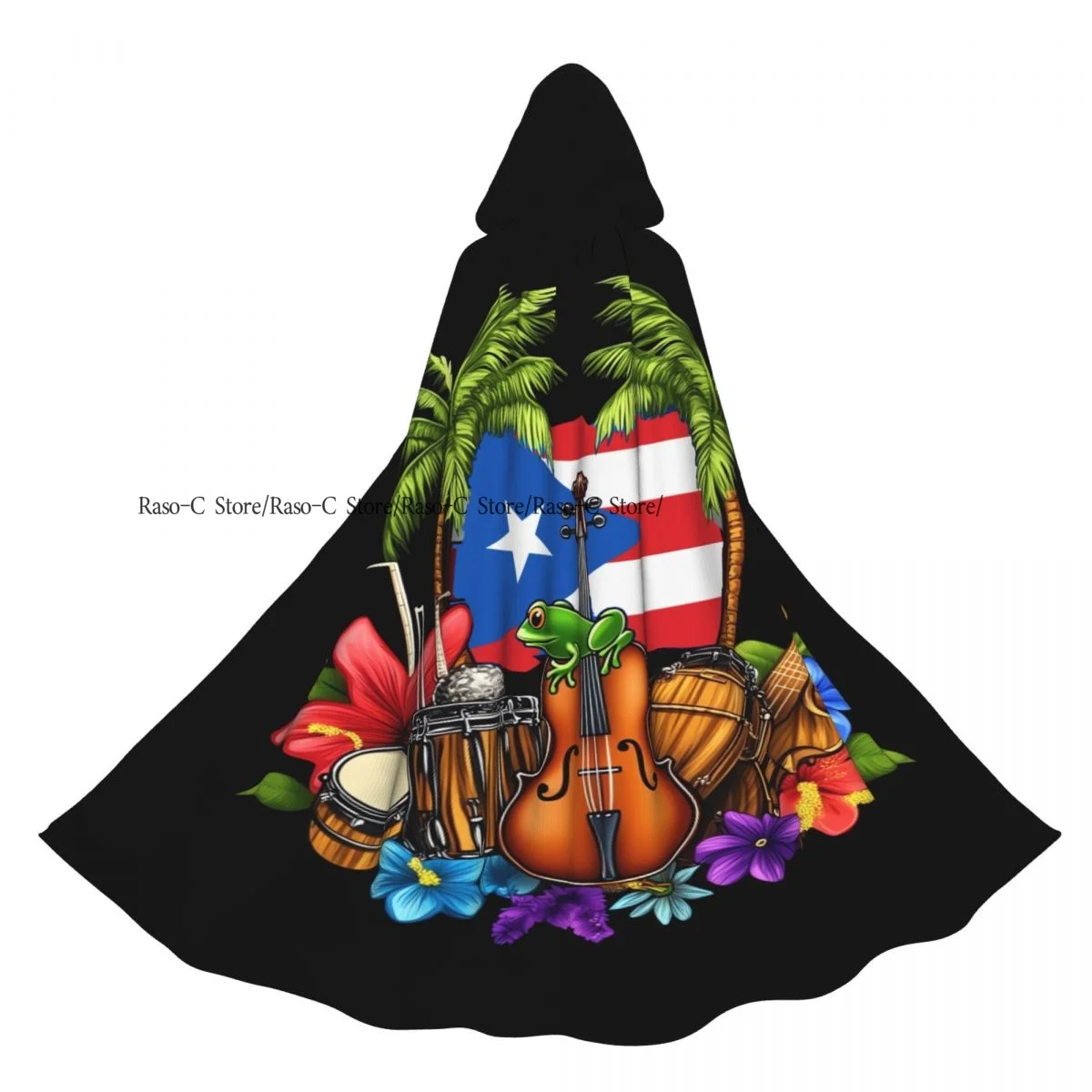 

Puerto Rico Culture Hooded Cloak Polyester Unisex Witch Cape Costume Accessory