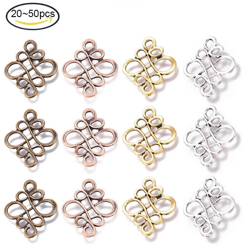 NBEADS 50 sztuk moda tybetański styl linki złącza chiński węzeł czerwona miedź 22x18.5x1mm biżuteria naszyjnik DIY Making