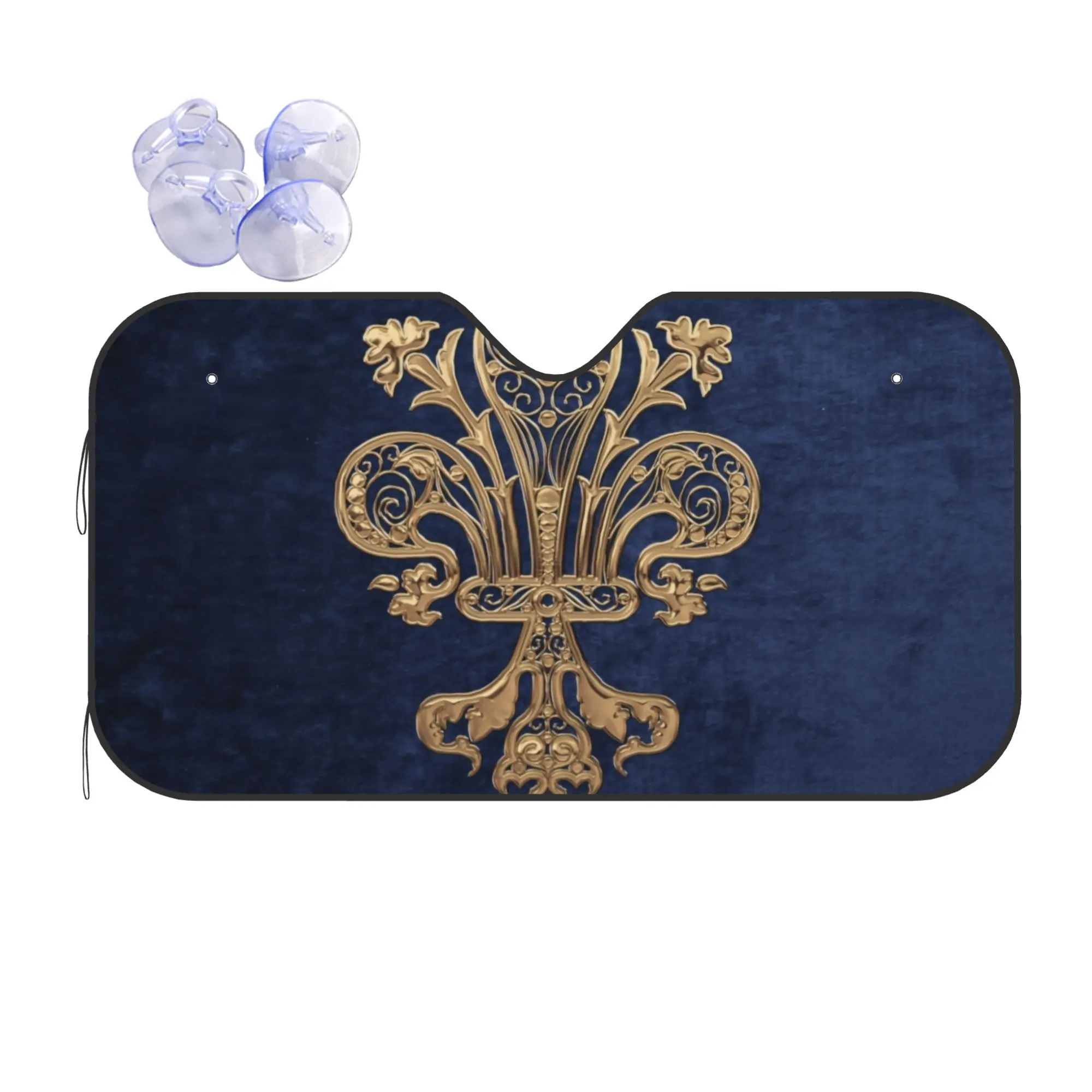 Gold Filigree Fleur De Lis Car Front Windshield Sun Visor Heat Insulation  UV Protection Portable Aluminum Foil Auto Visor